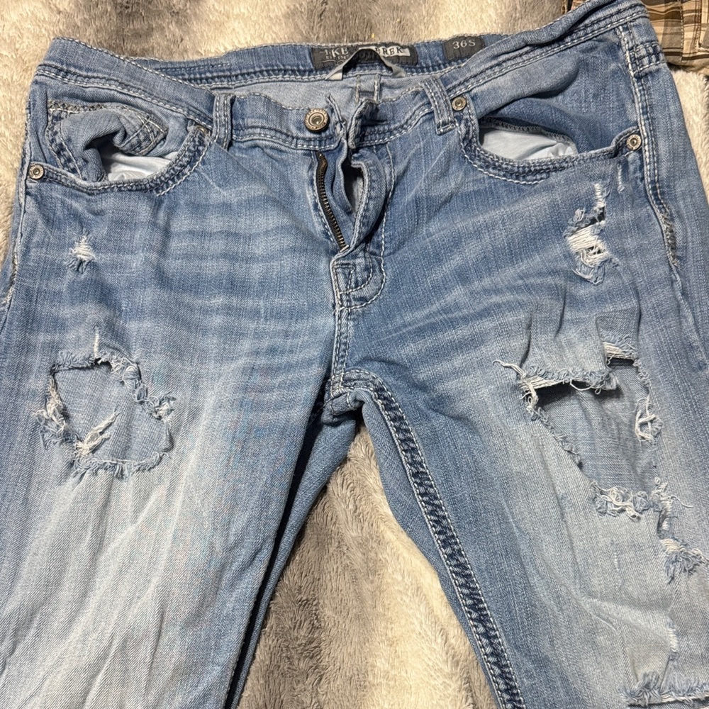 BKE Light Blue Distressed Bootcut Jeans